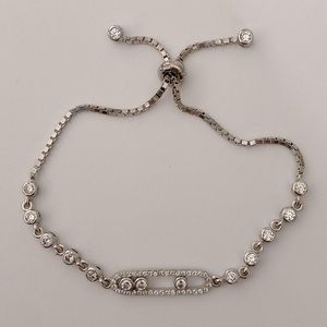 Bracelet 925 Silver bar clear cubic cz zirconia stones bolo lock
